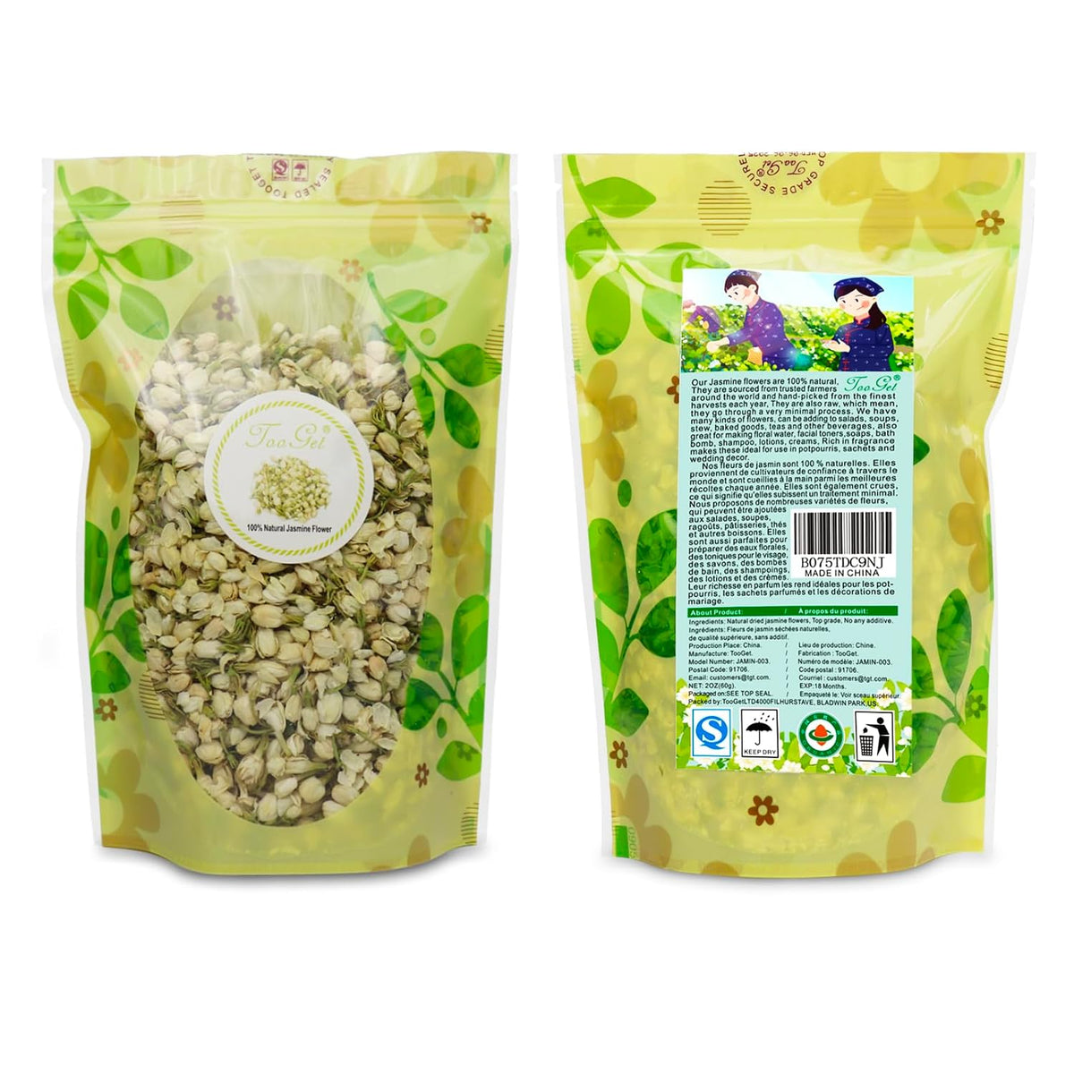 TooGet Fragrant Natural Pure Jasmine Buds Dried Jasmine Flowers Wholesale, Herbal Tea - 2 OZ