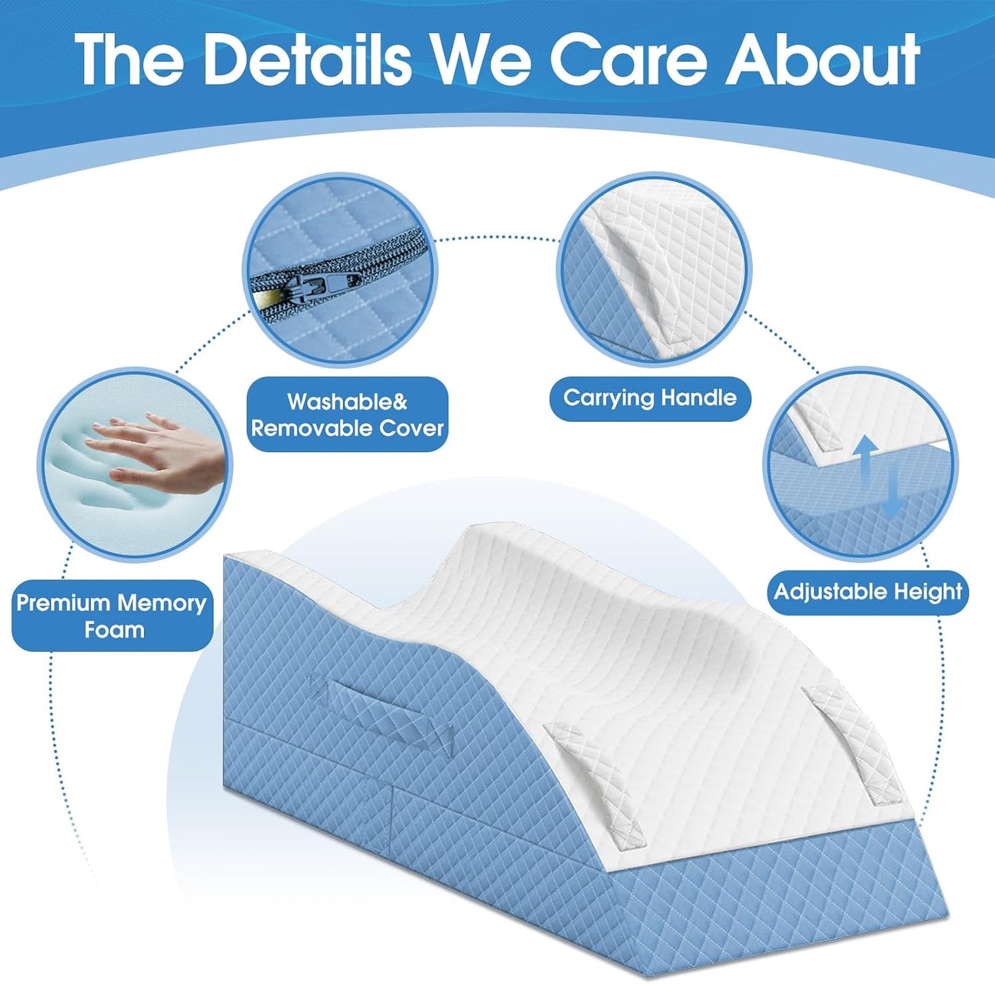 TranquilRelax Elevation Pillows for Leg After Surgery, Memory Foam Adjustable Wedge Pillow for Injury or Rest, Ankle Pillow for Sleeping Blood Circulation, Grey/Single Leg