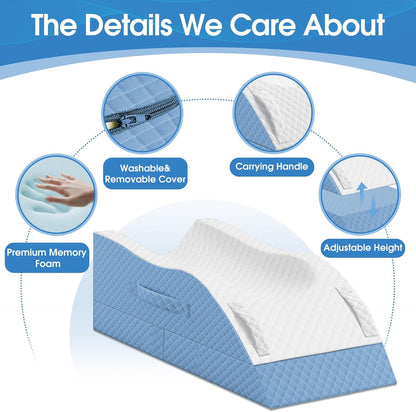 TranquilRelax Elevation Pillows for Leg After Surgery, Memory Foam Adjustable Wedge Pillow for Injury or Rest, Ankle Pillow for Sleeping Blood Circulation, Grey/Single Leg