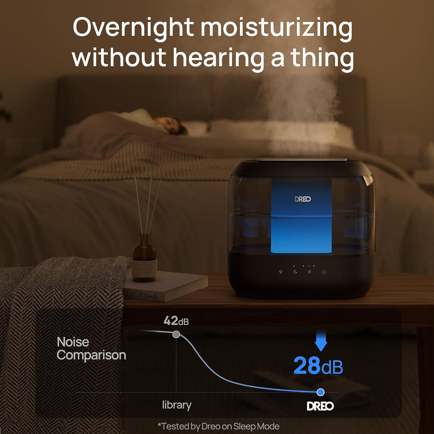 Dreo Humidifiers for Bedroom, 4L Top Fill for Large Room, 36H Runtime, 28 dB Quiet Supersized Cool Mist Air Humidifier for Baby Nursery, Plants, Indoor, Night Light, Easy to Clean & Fill, Black