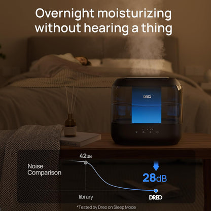 Dreo Humidifiers for Bedroom, 4L Top Fill for Large Room, 36H Runtime, 28 dB Quiet Supersized Cool Mist Air Humidifier for Baby Nursery, Plants, Indoor, Night Light, Easy to Clean & Fill, Black