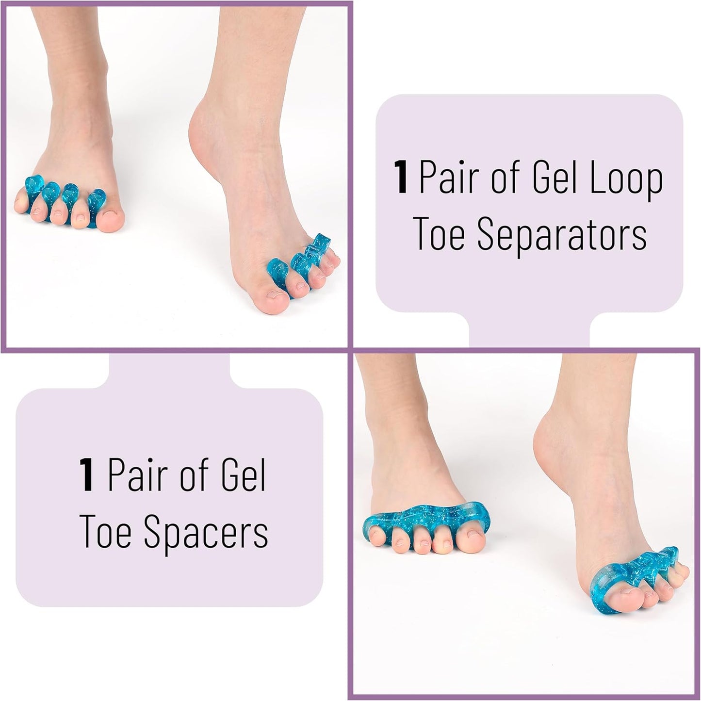 DR. JK- ToePal Gel Toe Separator, 2 Pairs, Toe Spacers, Toe Straightener, Hammer Toe Straightener, Toe Spreader, Toe Stretcher, Toe Corrector for Women and Men, Bunion Corrector
