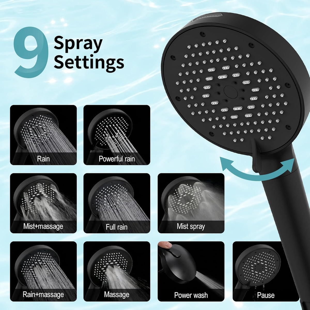 SR SUN RISE High Pressure Filtered Handheld Shower Head 9 Spray（1 filter）