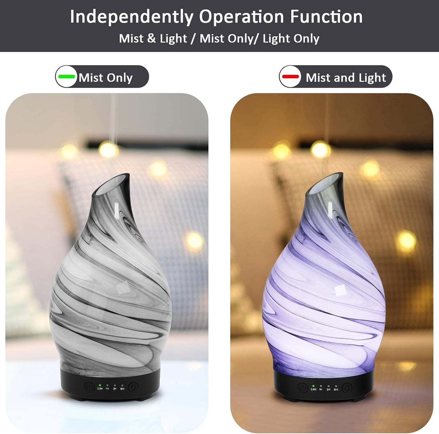 Essential Oil Diffuser 120ML Glass Aromatherapy Diffuser with 4 Timer Settings & 7 Color Changing Lights, Auto Shut-Off, Ultra Quiet Oil Diffuser for Home, Office, Yoga, Spa