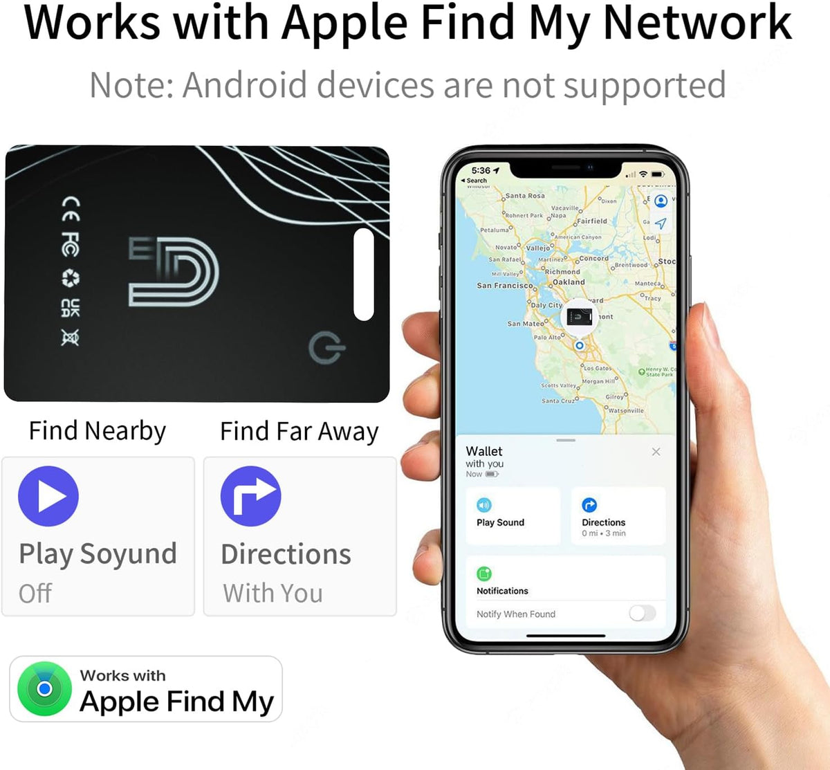 Ultra-Thin Wallet Tracker Card Works with Apple Find My, Rechargeable Slim Tracking Card, Bluetooth Tracker for Wallets, Key Finder & Item Locator for Luggage, Passports - MFi Certified iOS Only
