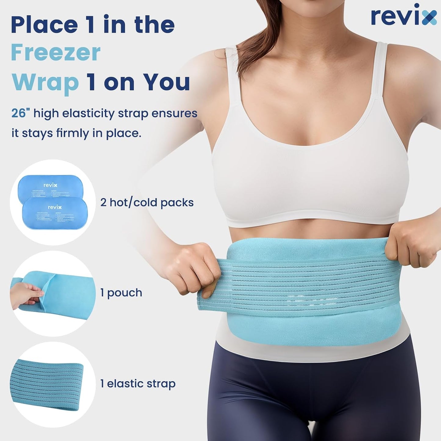 REVIX Ice Packs for Injuries Reusable, 2 Packs Hot and Cold Pack with Adjustable Strap, Flexible Ice Wraps for Joints and Muscle, Rotator Cuff, Back, Knee Discomfort Relief (10" x 5" Blue)