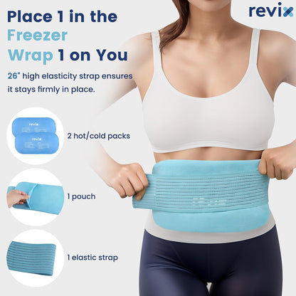 REVIX Ice Packs for Injuries Reusable, 2 Packs Hot and Cold Pack with Adjustable Strap, Flexible Ice Wraps for Joints and Muscle, Rotator Cuff, Back, Knee Discomfort Relief (10" x 5" Blue)