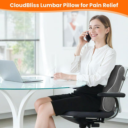 CloudBliss Ergonomic Lumbar Support Pillow – Memory Foam for Lower Back Pain Relief, Adjustable Straps & Mesh Cover for Office, Gaming, Car Seat & Home Essentials (Black)