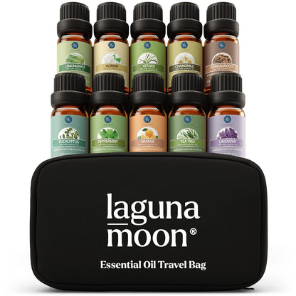 Lagunamoon Essential Oils Aromatherapy Set - 6 Oils for Diffusers, Home Care, Candle Making Scents, Fragrance, Humidifiers, Gifts - Peppermint, Tea Tree, Lavender, Eucalyptus, Orange (10mL)