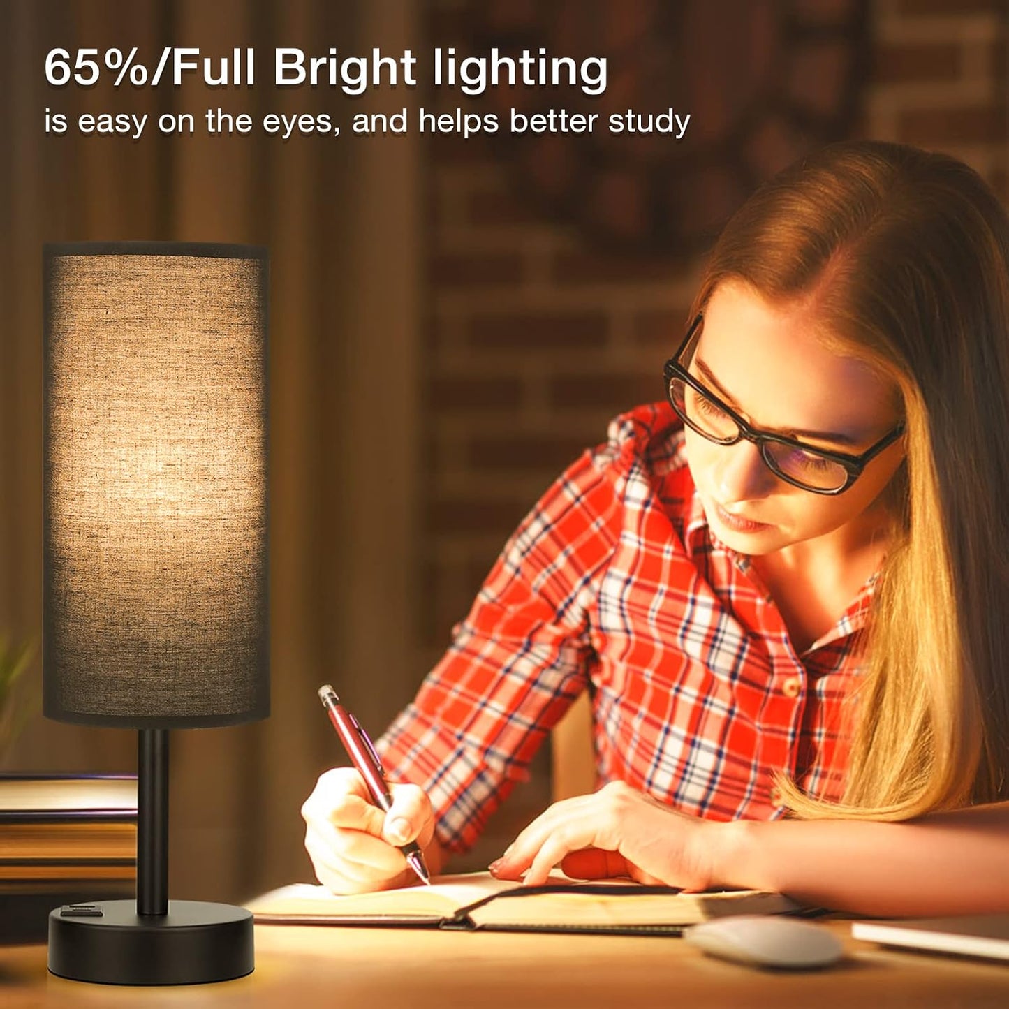 Dicoool Touch Table Lamp for Bedroom, 3 Way Dimmable Bedside Lamp with USB C & A Charging Ports - Small Desk Lamp for Dorm Room, College, Kids, Office, Living Room, White