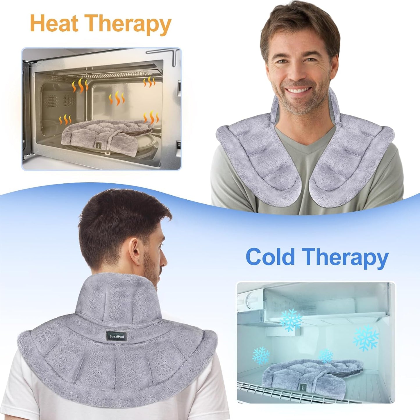 SuzziPad Microwave Heating Pad for Neck and Shoulders, Microwavable Heated Neck Wrap Warmer with Moist Heat, Herbal Lavender Aromatherapy, Hot & Cold Compress, Ideal for Mother's Day