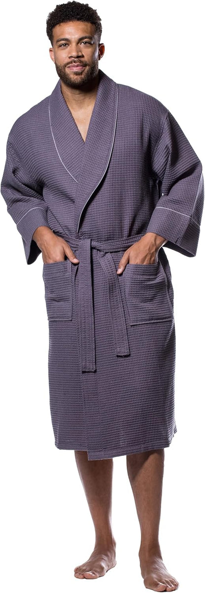 Turquaz Womens Lightweight Waffle Kimono Bathrobe for Men - Soft Quick-Dry Spa & Summer Towel Robe, Cotton Blend