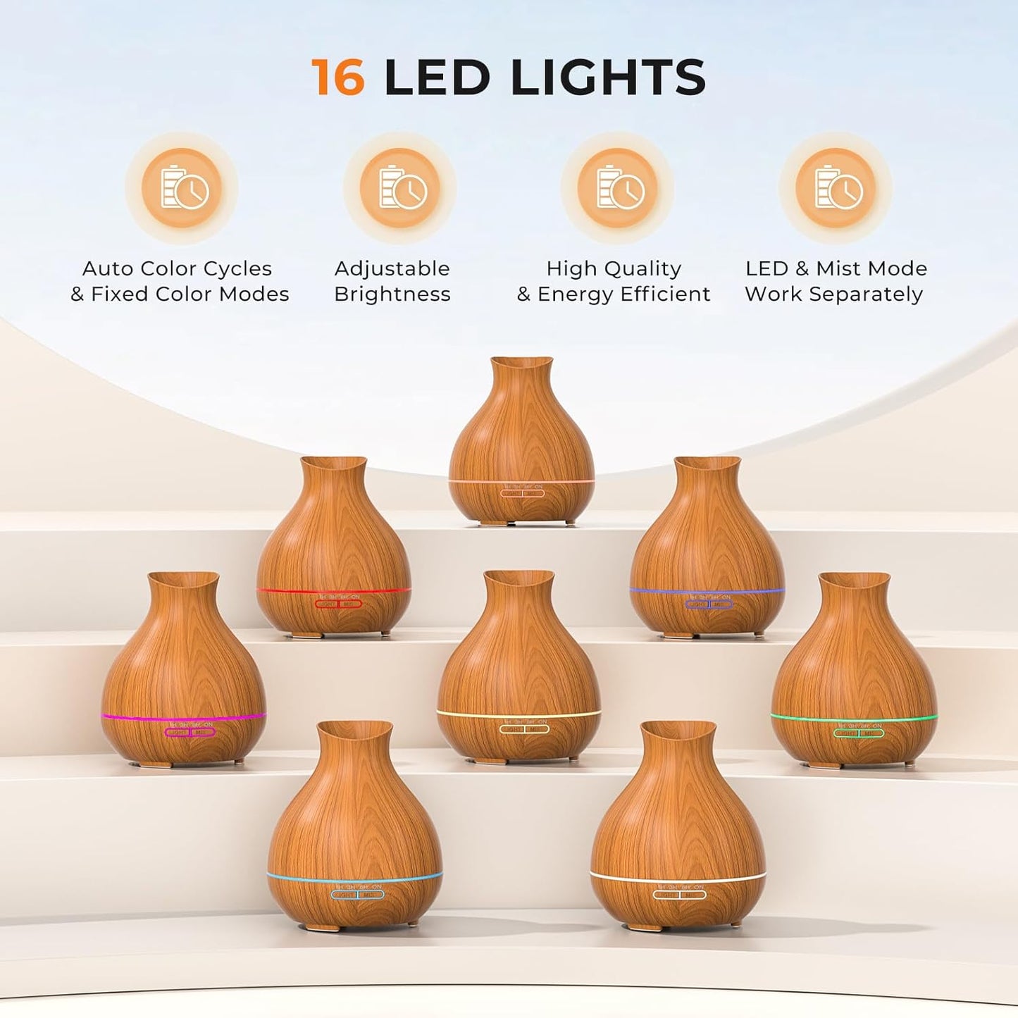 Aromatherapy Essential Oil Diffuser, 550ml Ultrasonic Fragrant Oil Large Room Humidifier, Diffusers for Home with Timer and Waterless Auto-Off, 7 Color LED Lights,Cool Mist Humidifiers