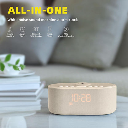 Odokee Sound Machine Alarm Clock for Bedrooms with Wireless Charging