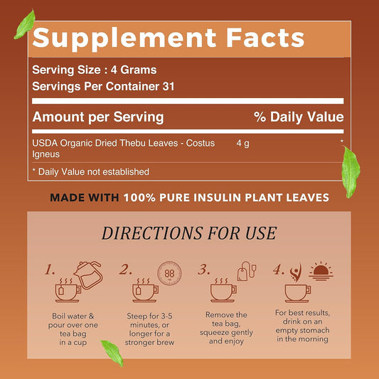Insulin Plant Tea — USDA Organic Herbal Tea Bags (31 Sachets, 4g Each)