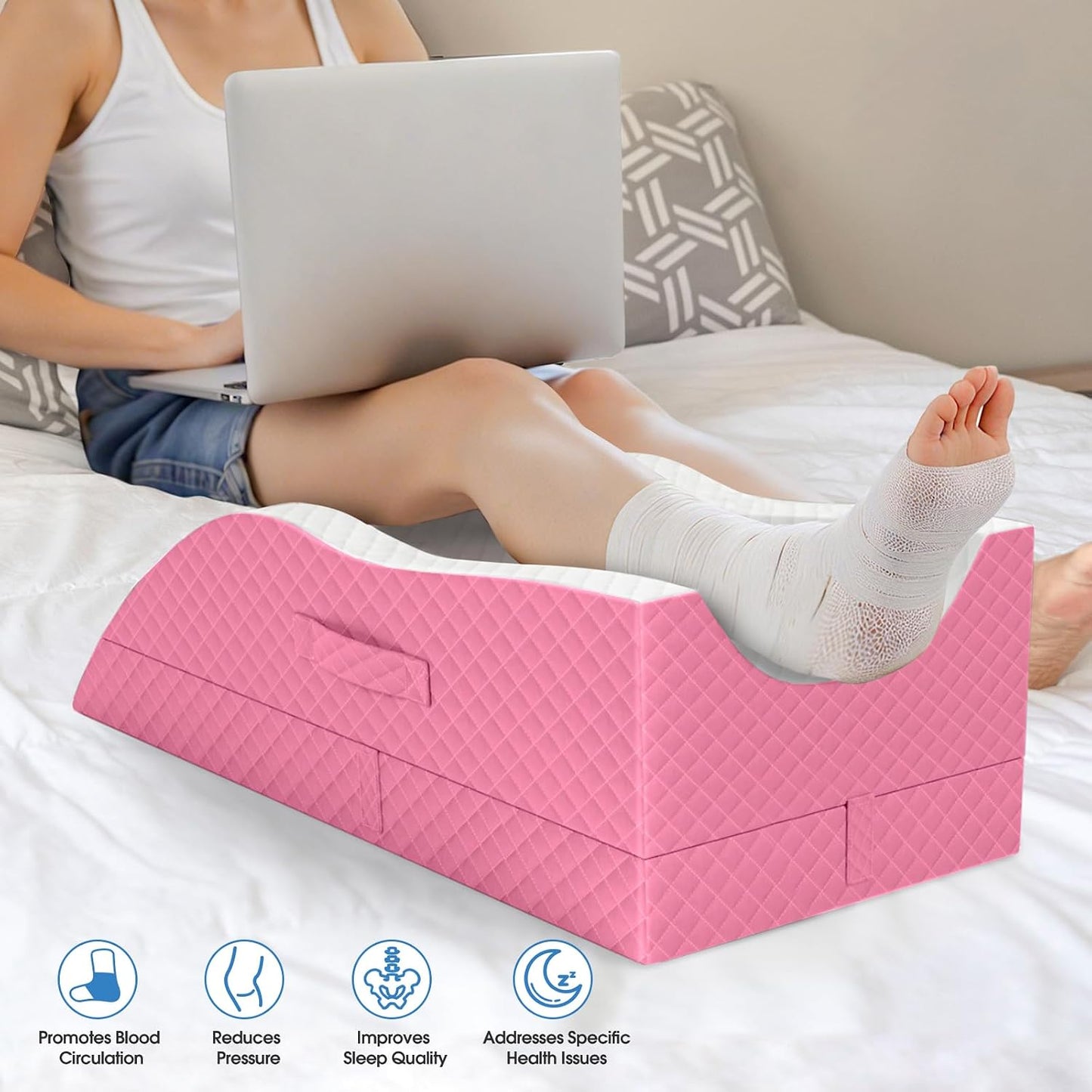 TranquilRelax Elevation Pillows for Leg After Surgery, Memory Foam Adjustable Wedge Pillow for Injury or Rest, Ankle Pillow for Sleeping Blood Circulation, Grey/Single Leg