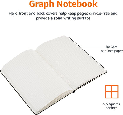 Amazon Basics Classic Lined Writing Notebook for Note Taking and Journaling, Hardcover with Elastic Closure, 240 Pages, 5" x 8.25", Black