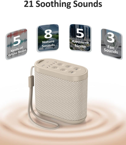 Portable Travel Sound Machine for Adults, Baby Sleeping : Super Long-Lasting & Rechargeable Battery, Headphone Jack, 21 Sounds - White Noise Machine for Office Privacy & Noise Canceling, Home, Gift
