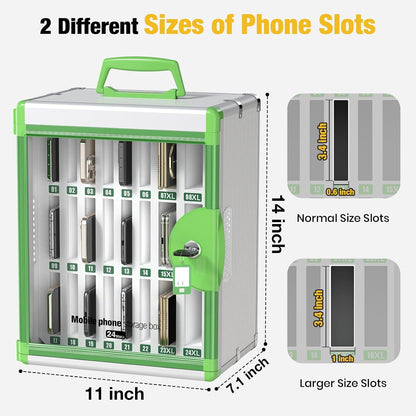 Glosen 24 Slots Cell Phone Locker, Portable Phone Storage Cabinet [Wall Mounted] [Aluminum Alloy] Cellphone Lock Box with Key & Handle for School Classroom Office Exam (Black)