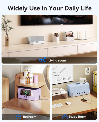 ORICO Cable Management Box with Phone Stand Lid, Large Cord Organizer Case for Hiding Power Strips & Surge Protectors, Heat Dissipation Desktop Wire Hider for Home, Office, School - PB02