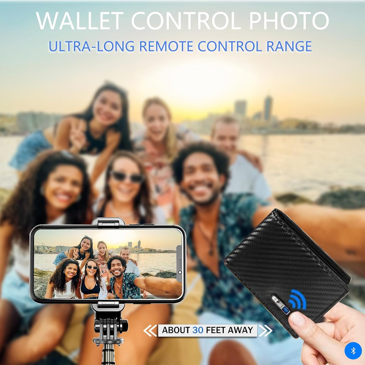 Mens Wallet Tracker Work for Anroid & iOS Device, Smart Wallet for Men WIth Tracker (Android & iOS, Carbon Black & Black)