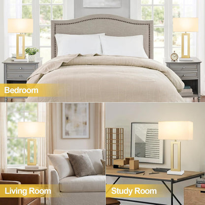 Gold Table Lamps Set of 2, 16.4" Bedside Lamps for Nightstand with USB C+A