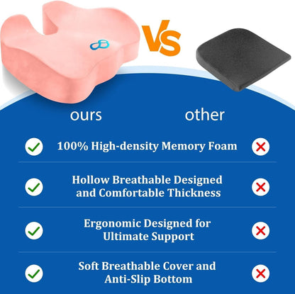 CushyOasis Seat Cushion, Gel Chair Cushions, Office Chair Cushions, Anti-Slip Bottom & Removable Cover Tailbone Pain Relief Cushion, Memory Foam Seat Cushion for Office, Wheelchair, Car (Black)