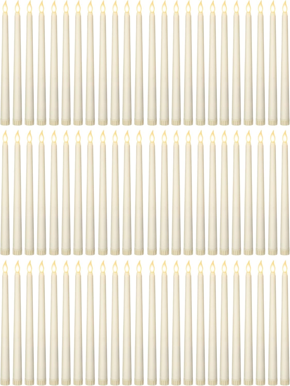 Treela 72 Pcs Flameless LED Taper Candles Battery Operated Candles Bulk 11 Inch Flickering Fake Candlesticks with Warm Light for Valentines Day Church Wedding Party Battery Not Included(Classic,Ivory)