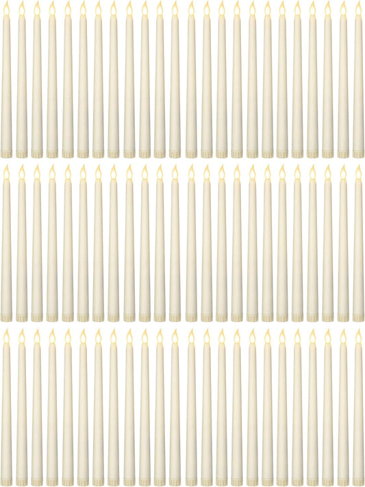 Treela 72 Pcs Flameless LED Taper Candles Battery Operated Candles Bulk 11 Inch Flickering Fake Candlesticks with Warm Light for Valentines Day Church Wedding Party Battery Not Included(Classic,Ivory)