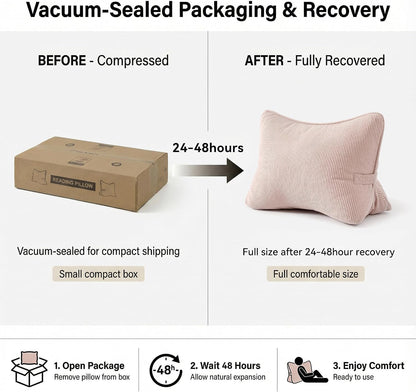 Pat. Pend. Corduroy Lumbar Support Back Pillow for Watching TV, Reading & Gaming, Ergonomic Triangle Support Cushion for Sofa, Armchair & Bed Sitting, Removable Washable Cover, Beige Gray