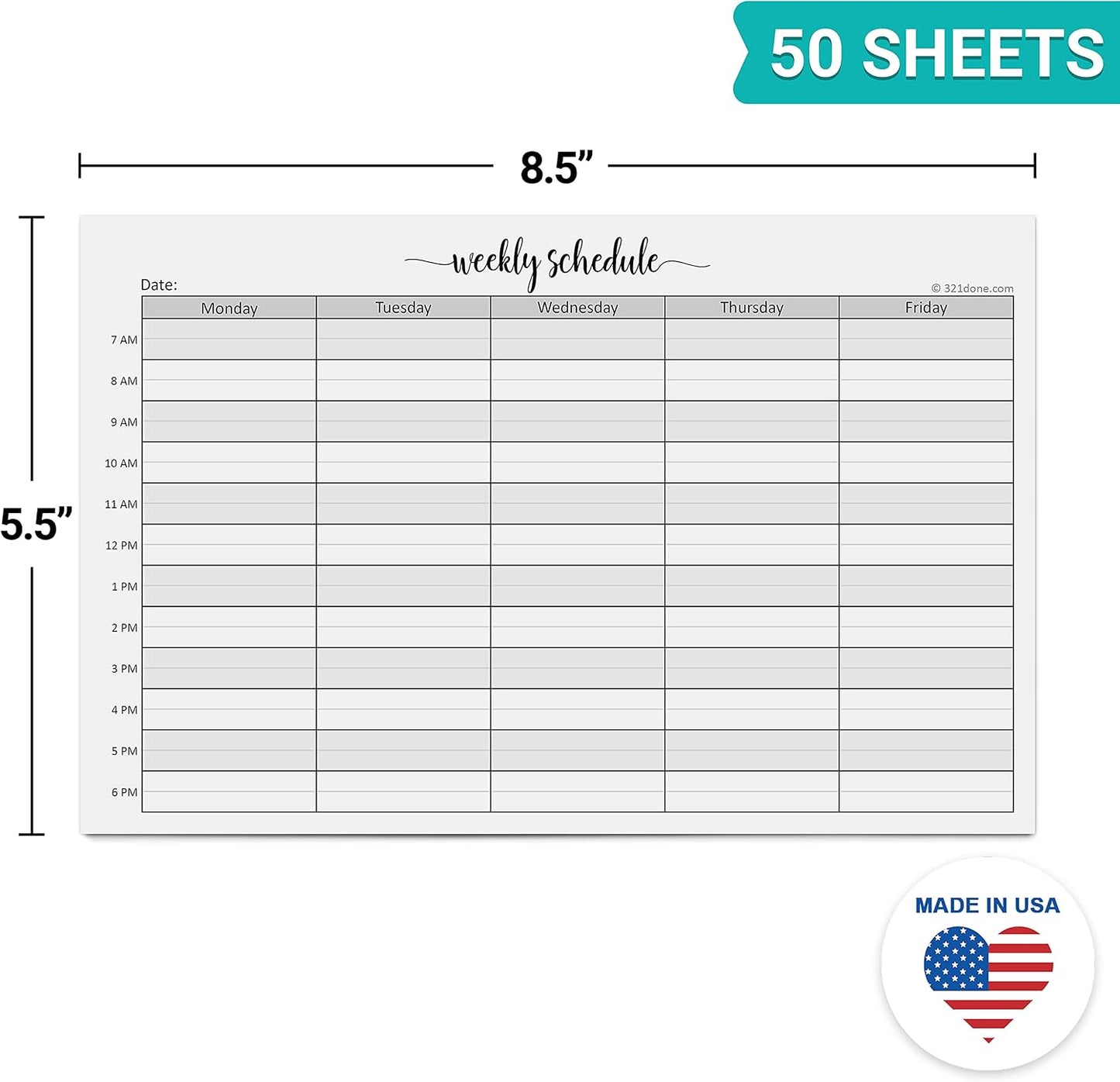 321Done Weekly Schedule Planning Notepad - 50 Sheets 11x17 Size - Mon-Sun Hourly Appointment Productivity Weekly Planner Tear-Off Note Pad, Made in USA