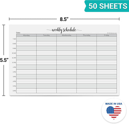 321Done Weekly Schedule Planning Notepad - 50 Sheets 11x17 Size - Mon-Sun Hourly Appointment Productivity Weekly Planner Tear-Off Note Pad, Made in USA