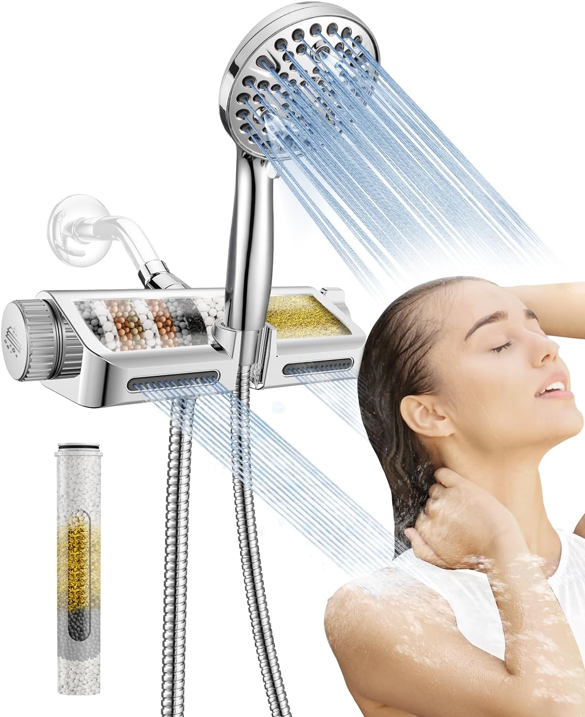 MakeFit Filtered Shower Head with Handheld Combo Matte Black - Dual 2-in-1 Spa System with Massage Shower and 10 Modes Hand Held Shower, High Pressure with Built in Power Wash Mode