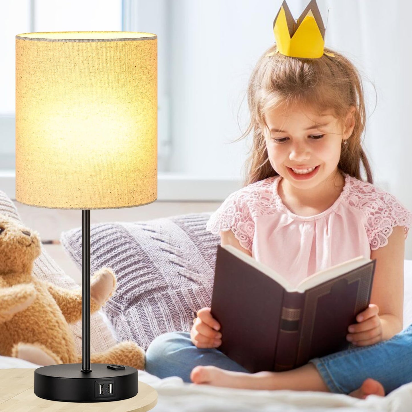 Set of 2 Touch Control Table Lamps with 2 USB & AC Outlet, 3-Way Dimmable Bedside Nightstand Lamps for Bedroom Living Room Nursery, 800 Lumens 5000K Daylight Bulbs Included