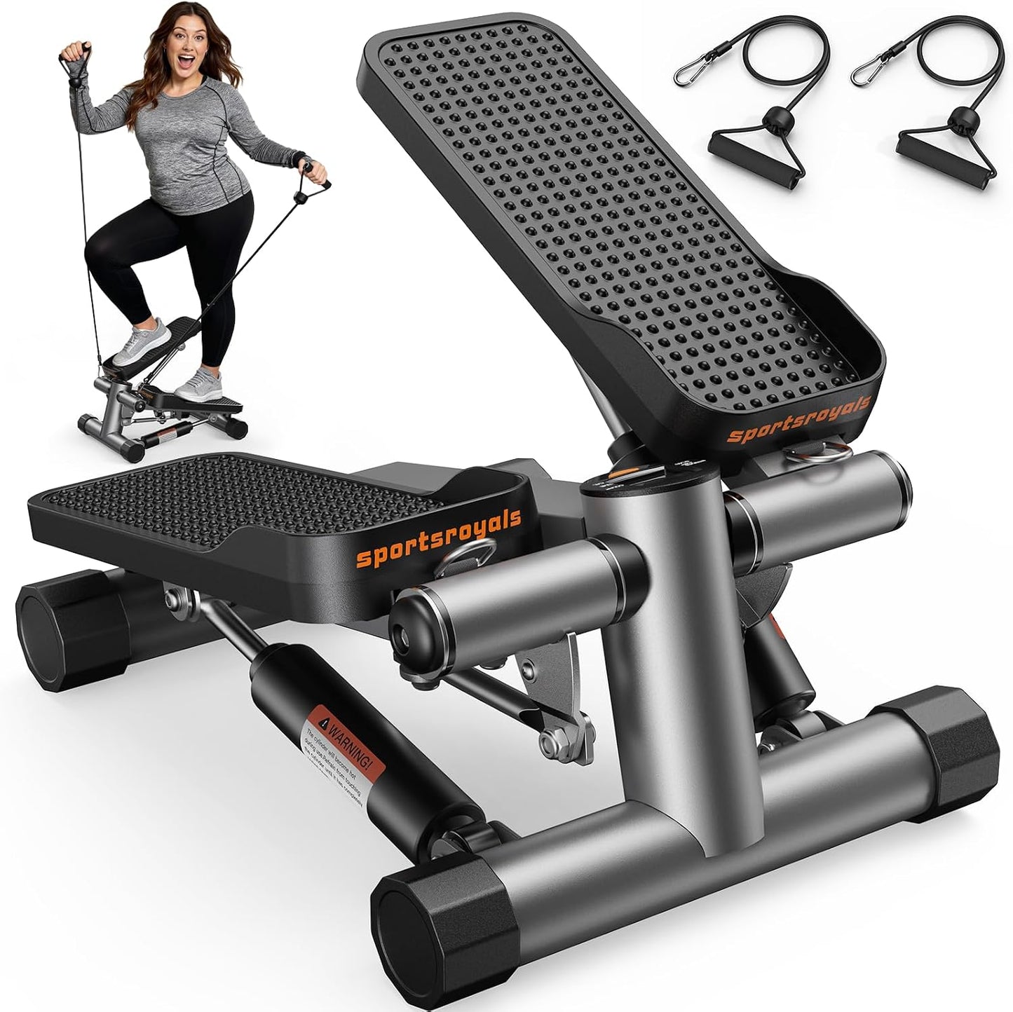 SPORTSROYALS Stair Stepper,Twist/Mini Stepper for Exercise at Home,Step Machine with Resistance Bands for Full Body Workout, 350lbs+ Capacity