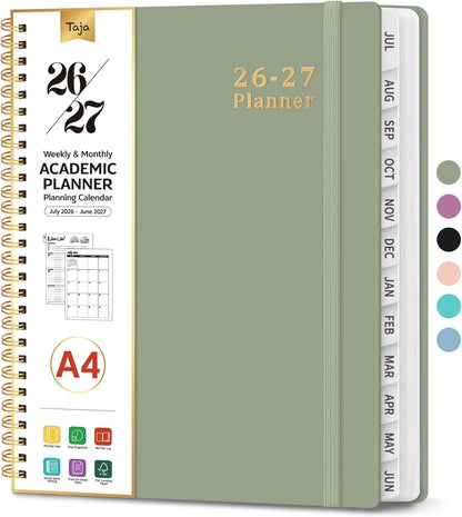 Planner 2026-2027, 8.5" x 11" Weekly and Monthly Academic Year Planner Calendar, July 2026 - June 2027, Hardcover Large School Planning Agenda With Tabs, Perfect for School & Office Supplies, A4, Green