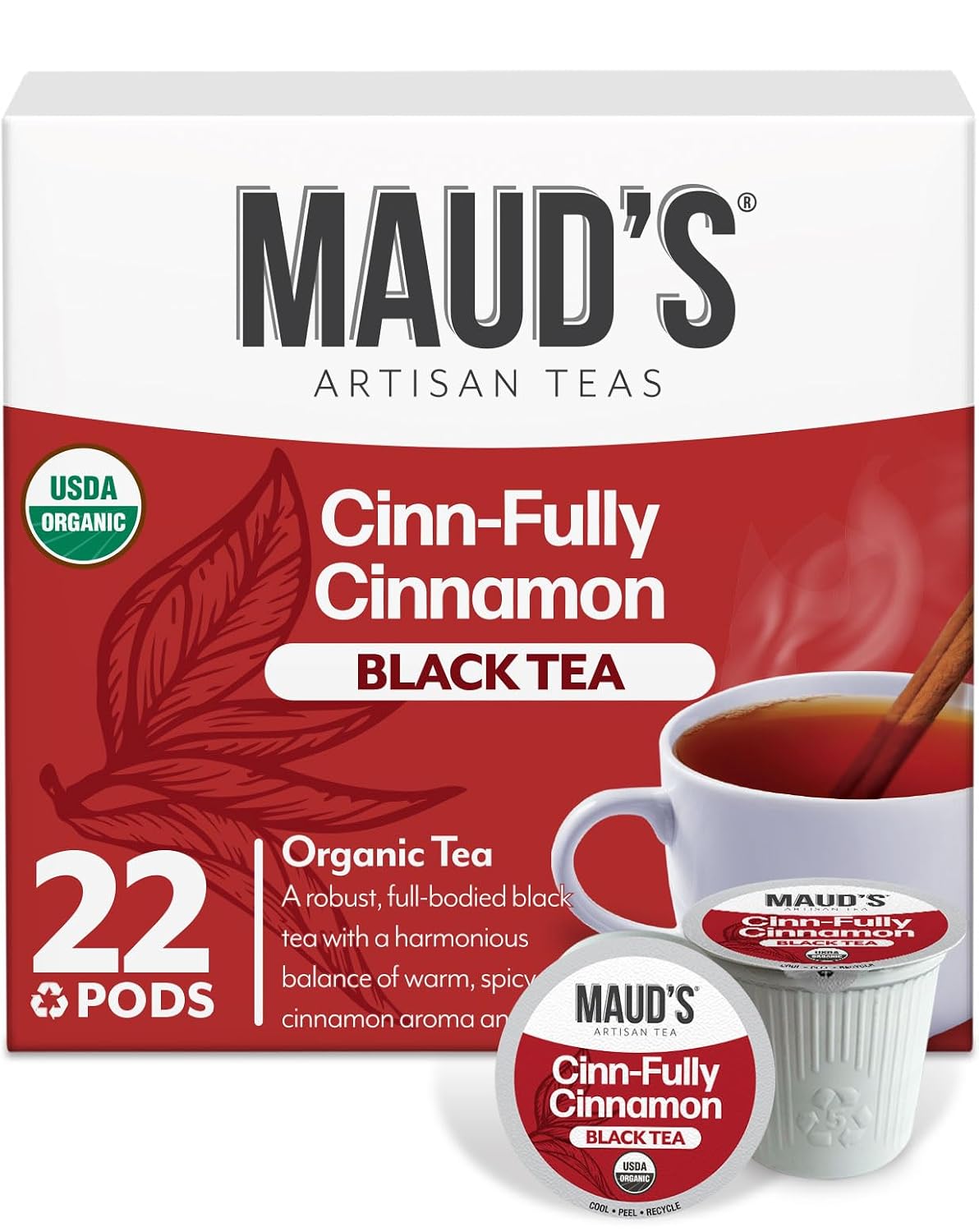 Maud's Organic Chamomile Lavender Tea Pods, 24 ct, Single Serve Pods – 100% Gourmet Blended Tea Leaves, Compatible with Keurig K Cups Maker
