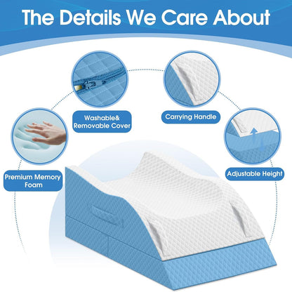 TranquilRelax Elevation Pillows for Leg After Surgery, Memory Foam Adjustable Wedge Pillow for Injury or Rest, Ankle Pillow for Sleeping Blood Circulation, Grey/Single Leg