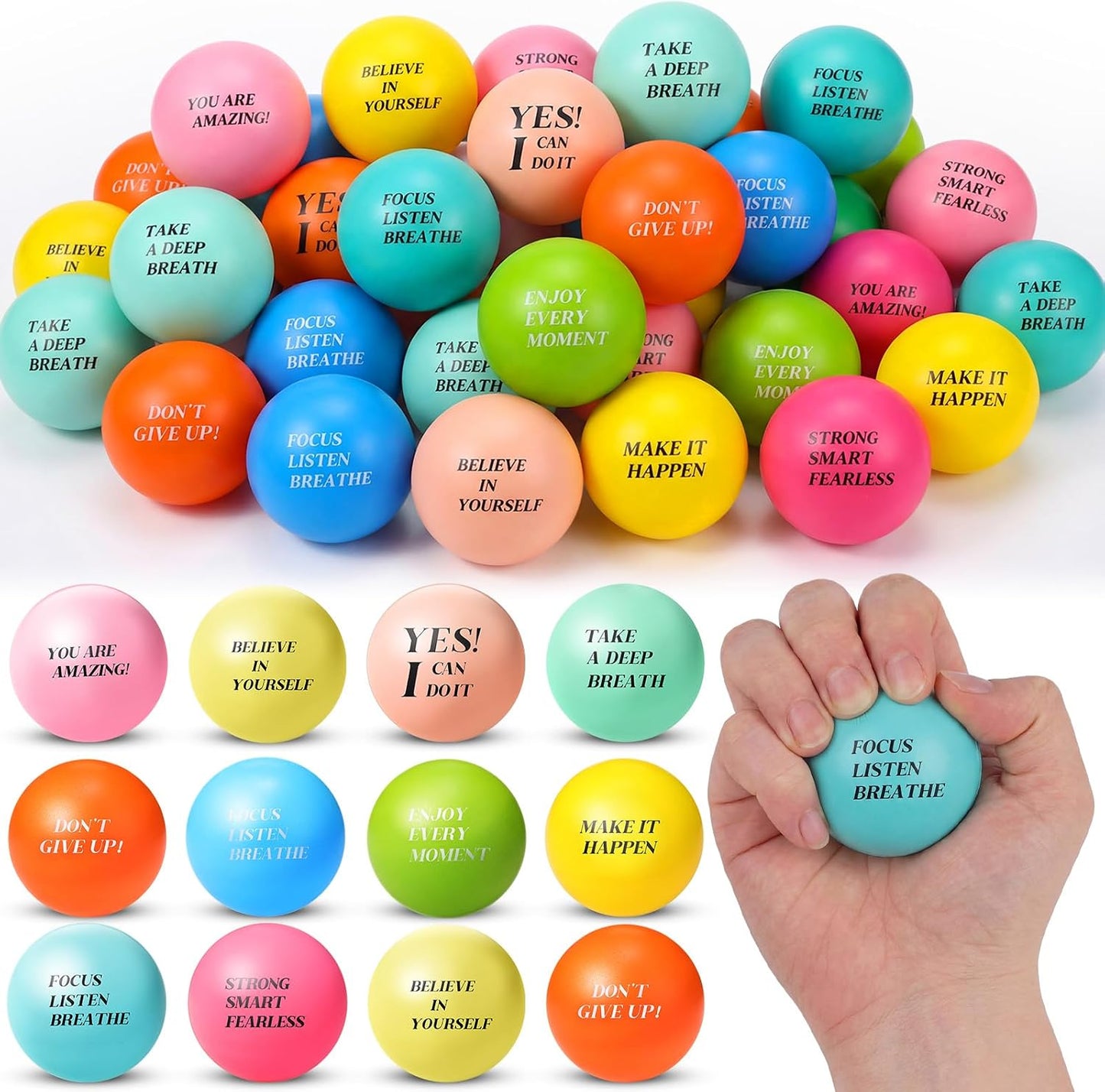 Sotiff 100 Pcs Motivational Balls Bulk for Adults, Ten Colors Inspirational