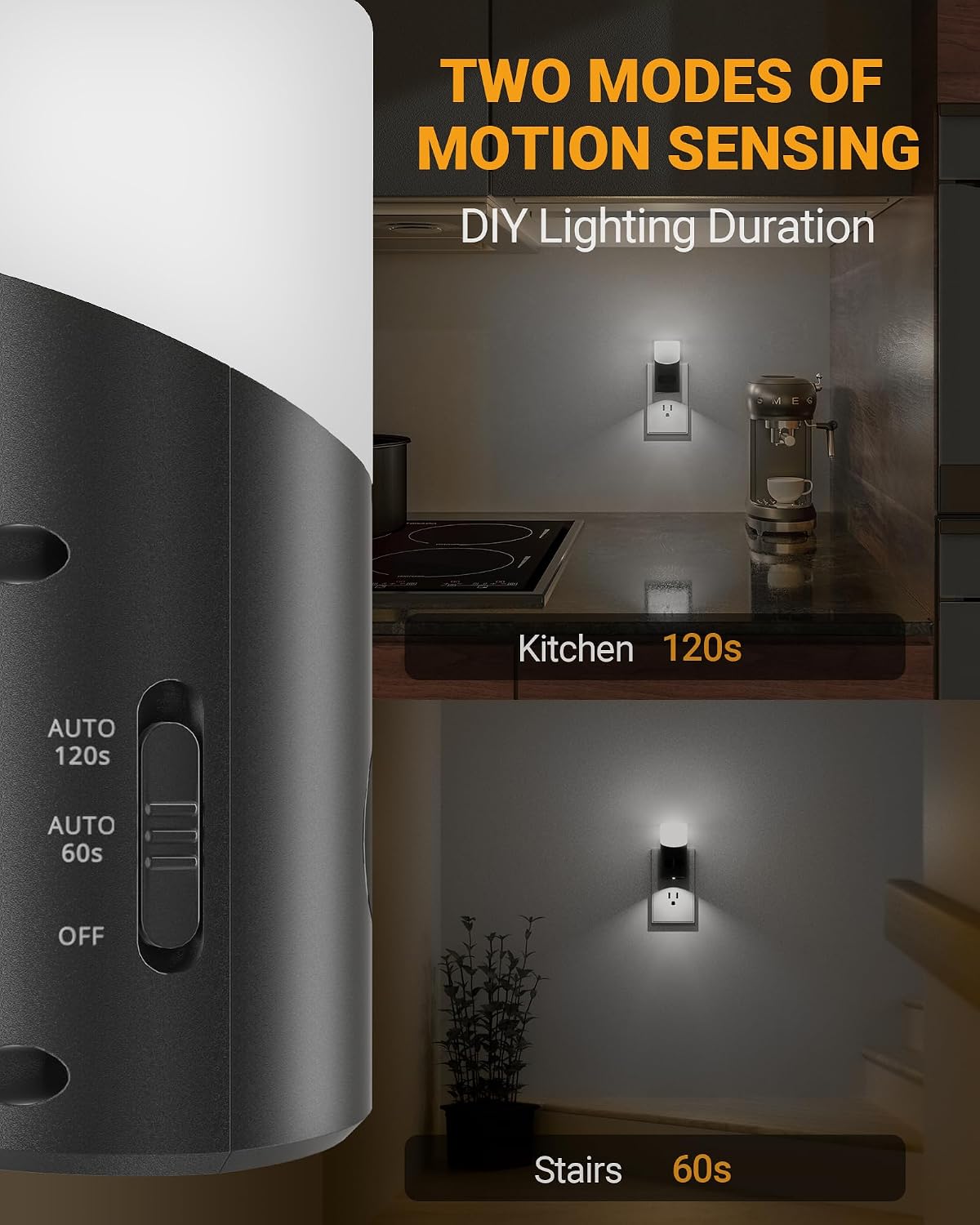 Lyridz Amber Night Light with Motion Sensor, 1-150LM Dimmable Plug-in Nightlight Indoor for Bedroom, Bathroom, Hallway, Stairs, Pet House, Toilet, 2 Pack