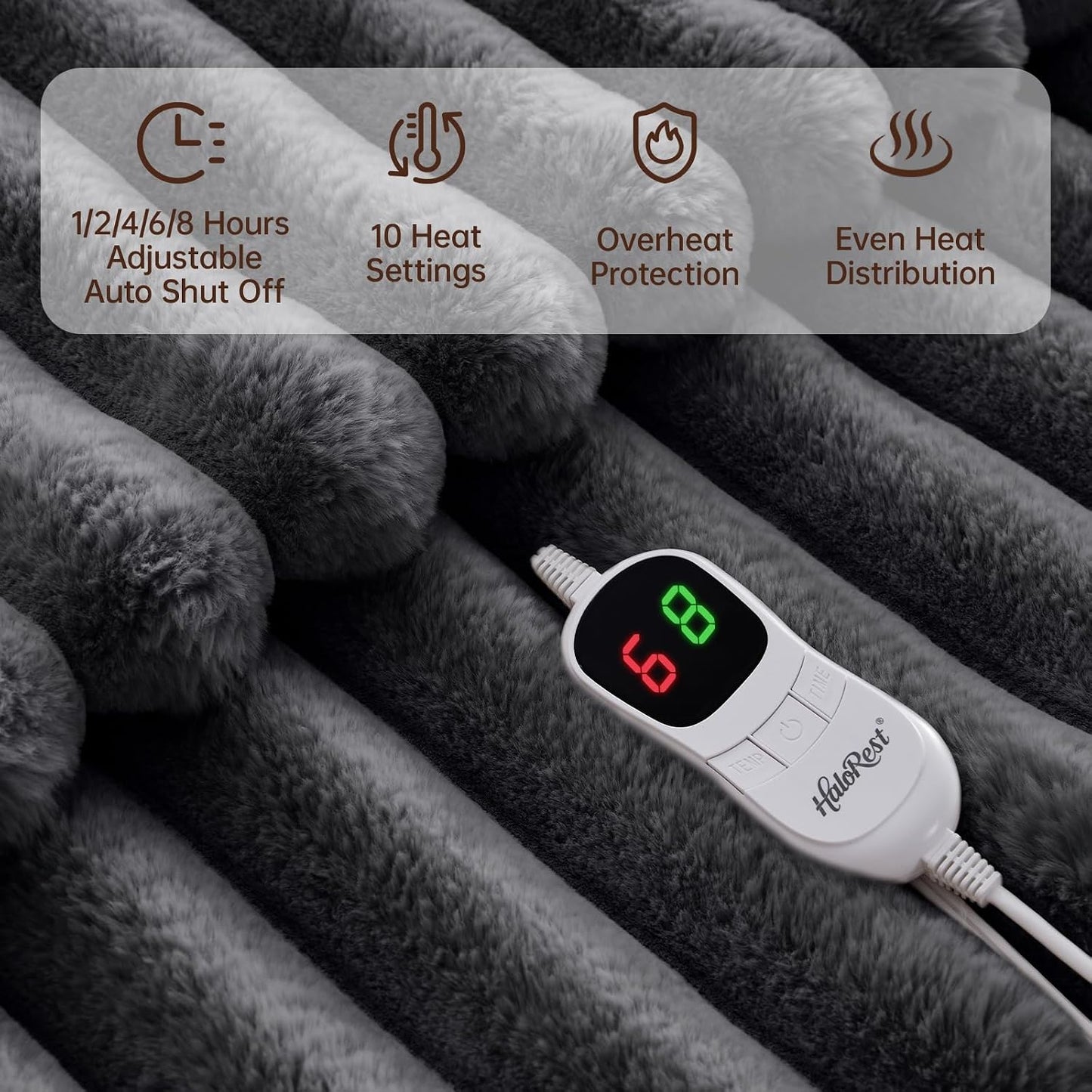 Heated Throw Blanket, Faux Fur Cozy Heating Blanket with Overheat Protection, 1/2/4/6/8 Hours Auto-Off 10 Heat Level, Machine Washable (50x60 Inches, Cream White)