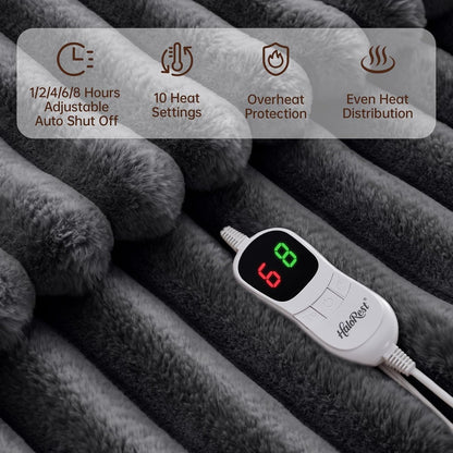 Heated Throw Blanket, Faux Fur Cozy Heating Blanket with Overheat Protection, 1/2/4/6/8 Hours Auto-Off 10 Heat Level, Machine Washable (50x60 Inches, Cream White)