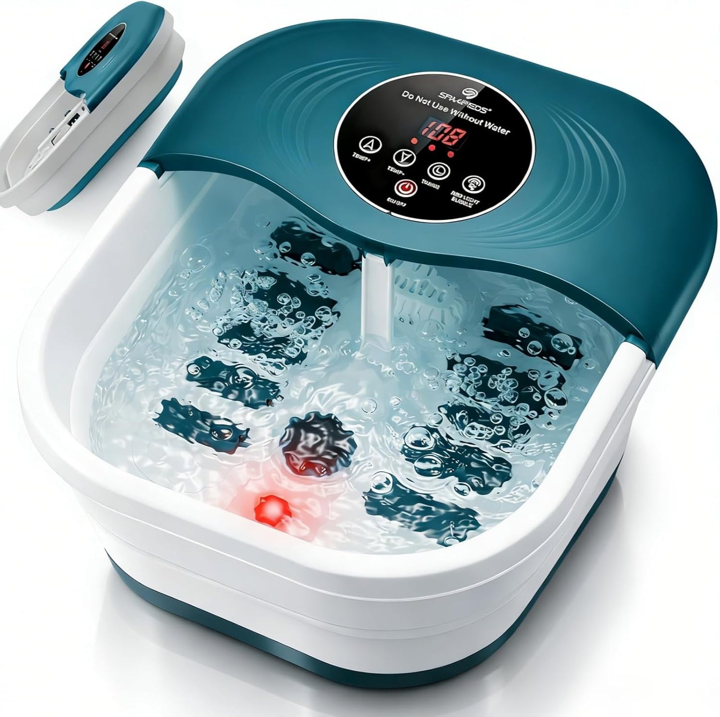 Collapsible Heated Foot Spa with Bubble and Red Light Temperature Control Foot Bath Massager and Soaking Tub Featuring 8 Shiatsu Massage Rollers Pumice Stone and Built-in Timer Ideal Gift for Wife,Mom