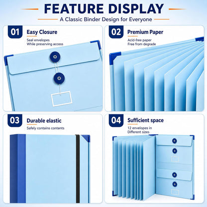 LMADEFLY Important Document Organizer Binder with Labels, Blue