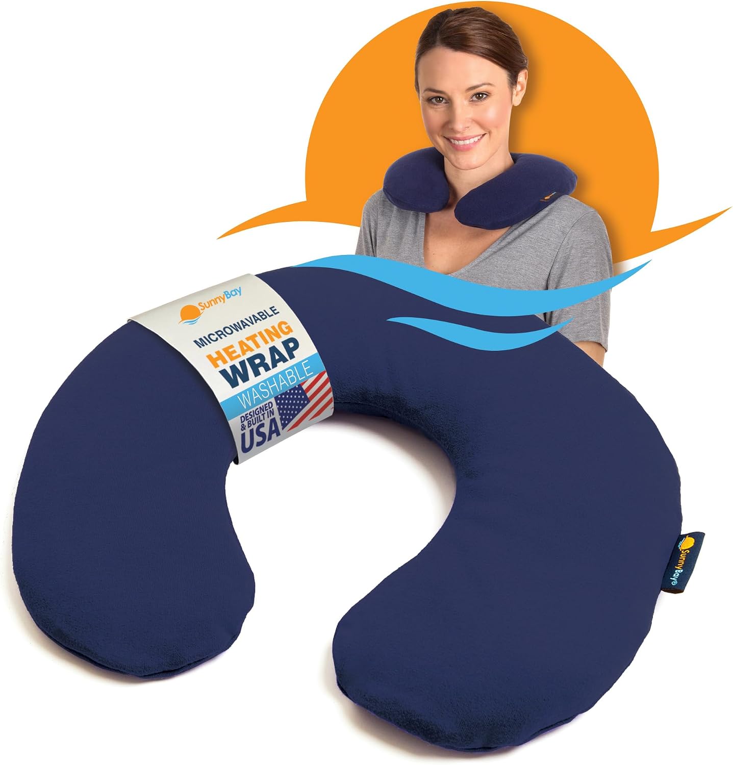 SunnyBay Microwave Heating Pad, Microwavable Heated Neck Pillow for Moist Hot Therapy, Heated Neck and Shoulder Wrap with Flax Seeds Filling and Washable Cover, 12"X12"X2", 2.5 lbs, Navy Blue