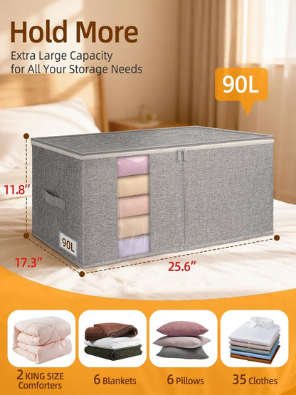 90L Rigid-Structured King Size Comforter Storage Bag, 2 Pack, Gray