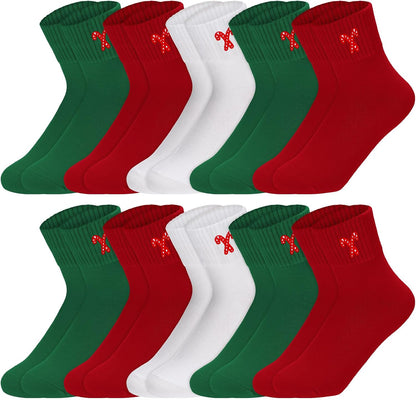 Eurzom 10 Pairs Socks Womens Crew Elastic Ankle Length Cotton Socks Aesthetic Cute Lightweight Low Cut Gifts for Women - Colors B