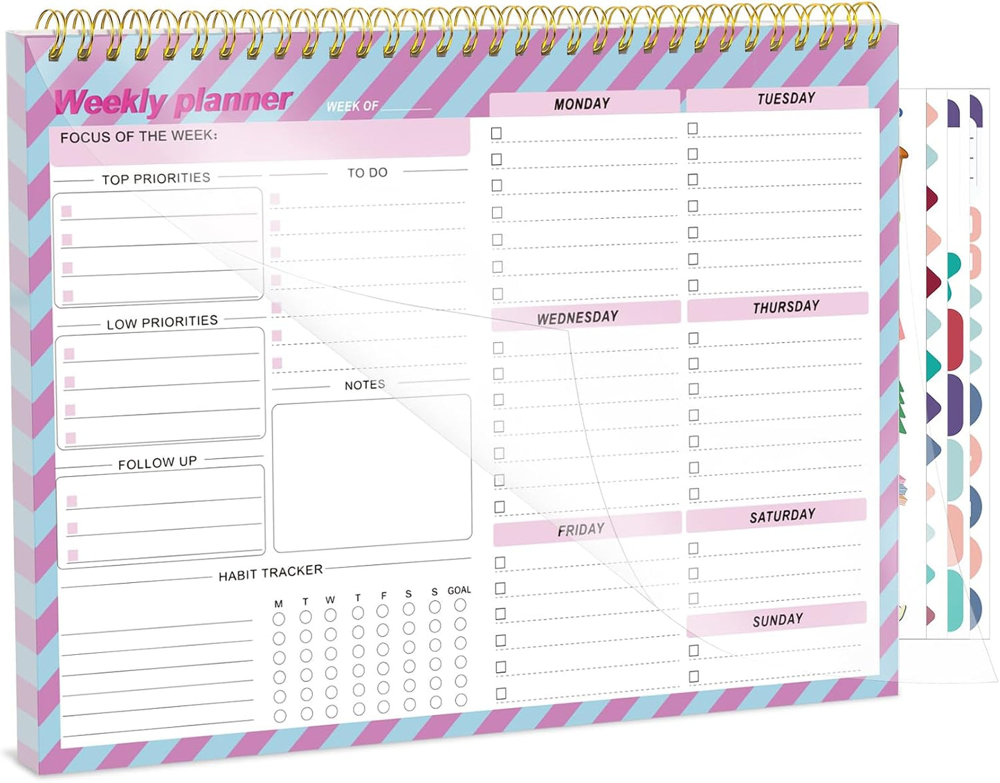 Weekly To Do List Notepad, 8.5''x11'' Weekly Desk Planner with 52 Tear Off Sheets Undated Weekly Planner Habit Tracker & Productivity Organizer for Home and Work, Pink