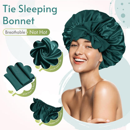 BONNET QUEEN Silk Bonnet for Sleeping for Women Satin Bonnet Night Cap for Curly Hair with Tie Band, Single Layer, Cream Pink