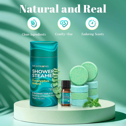 Shower Steamers Aromatherapy 8 Packs with 5ml Essential Oil, Eucalyptus for Shower, Birthday Gifts for Men, Father Day Gift for Dad from Daughter, Eucalyptus & Mint for Nasal Congestion, Stress Relief